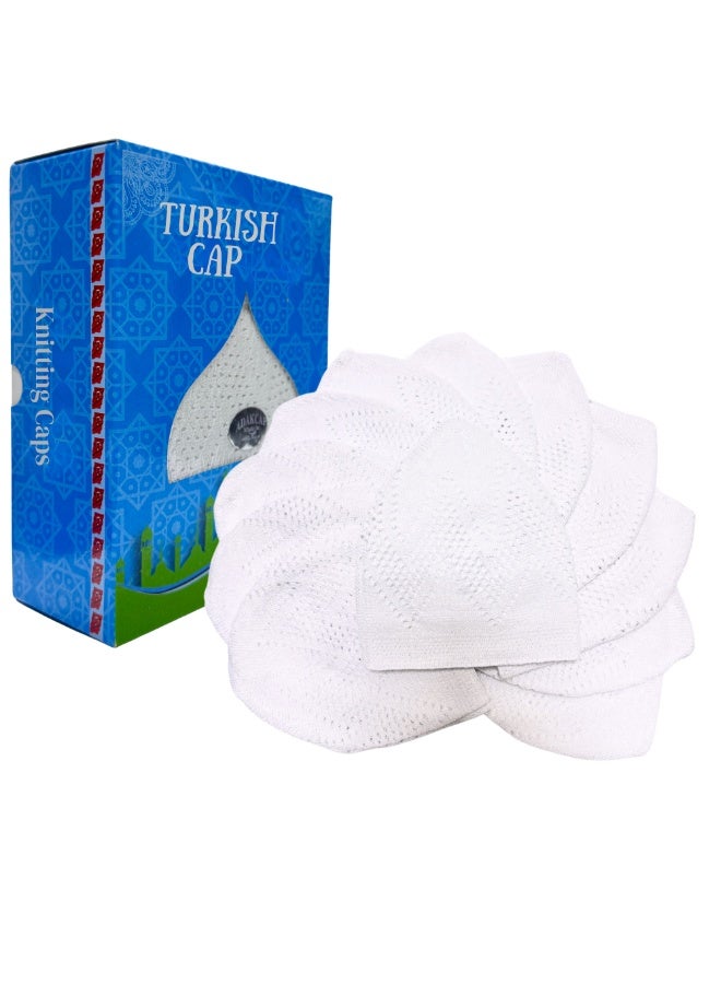 NiBU 12-Pcs Turkish Kufi Cap –Light weight, Muslim Prayer Hat, Breathable Cotton Islamic Cap for Daily Salah and for gifting, Free Size, Whtie - Image 1